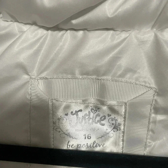 Justice‎ faux fur lining puffer jacket hooded girls outwear size 16 - Picture 3 of 5